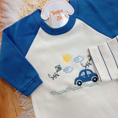 Conj. de Malha 3 peças - Carrinho e Pipas - Marinho e Off White
